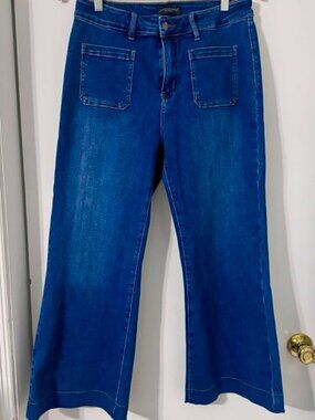 Flying Banana Wide Leg Jeans Blue Denim Patch Pocket Size 12 S (Short)